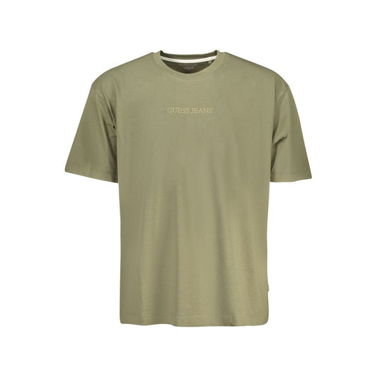 Guess Jeans Green Cotton Men T-Shirt with iconic logo embroidery and modern oversized fit.