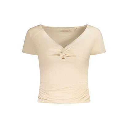 Guess Jeans Pink Modal Women Top with short sleeves, sweet neckline, and contrasting details for weekend chic style.