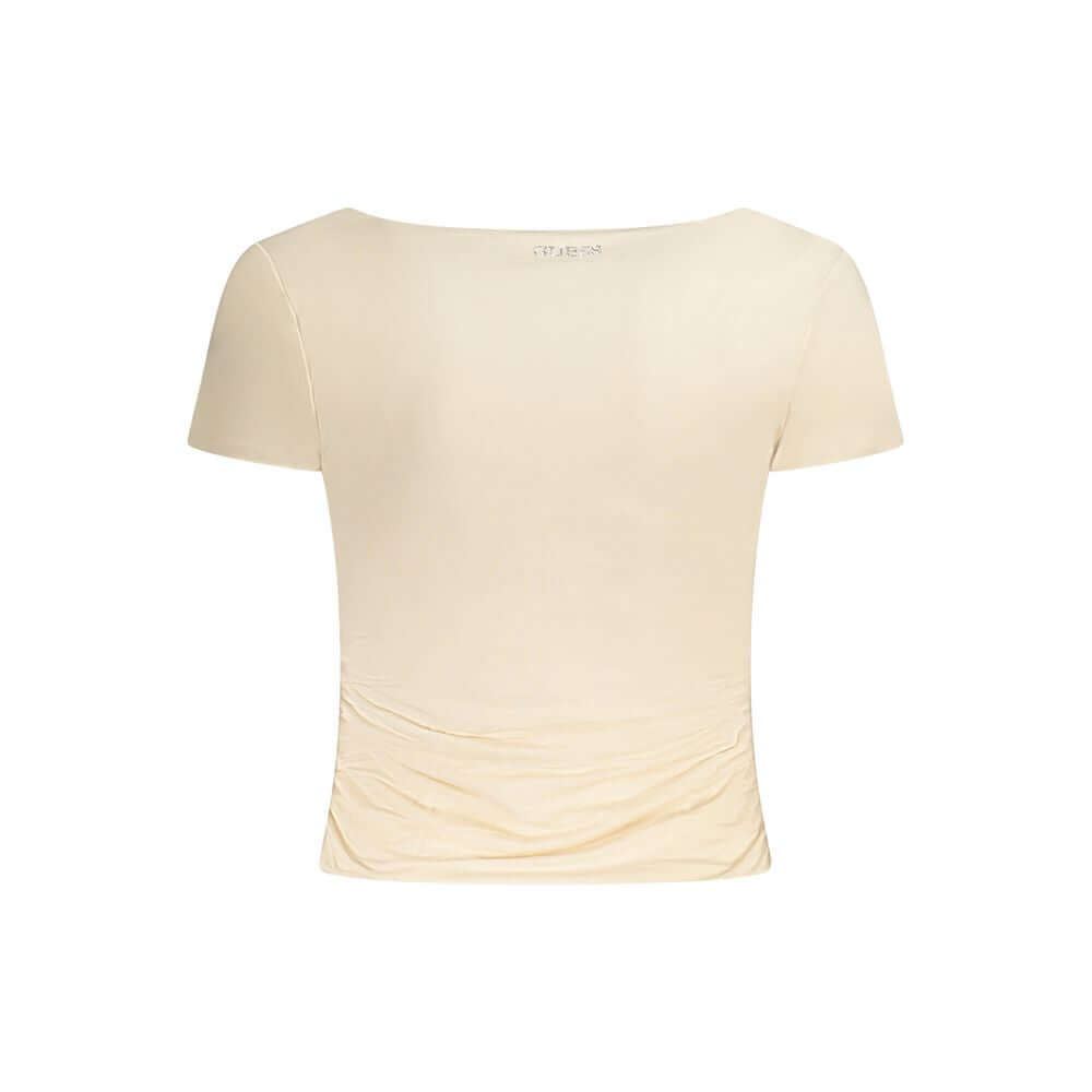 Back view of Guess Jeans Pink Modal Women Top with short sleeves and sweet neckline for chic style and comfort.