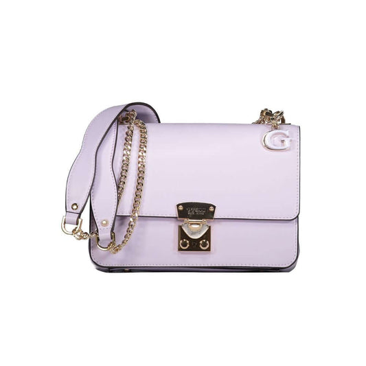 Guess Jeans Purple Polyethylene Handbag with chain shoulder strap, multiple pockets, logo, and snap closure.