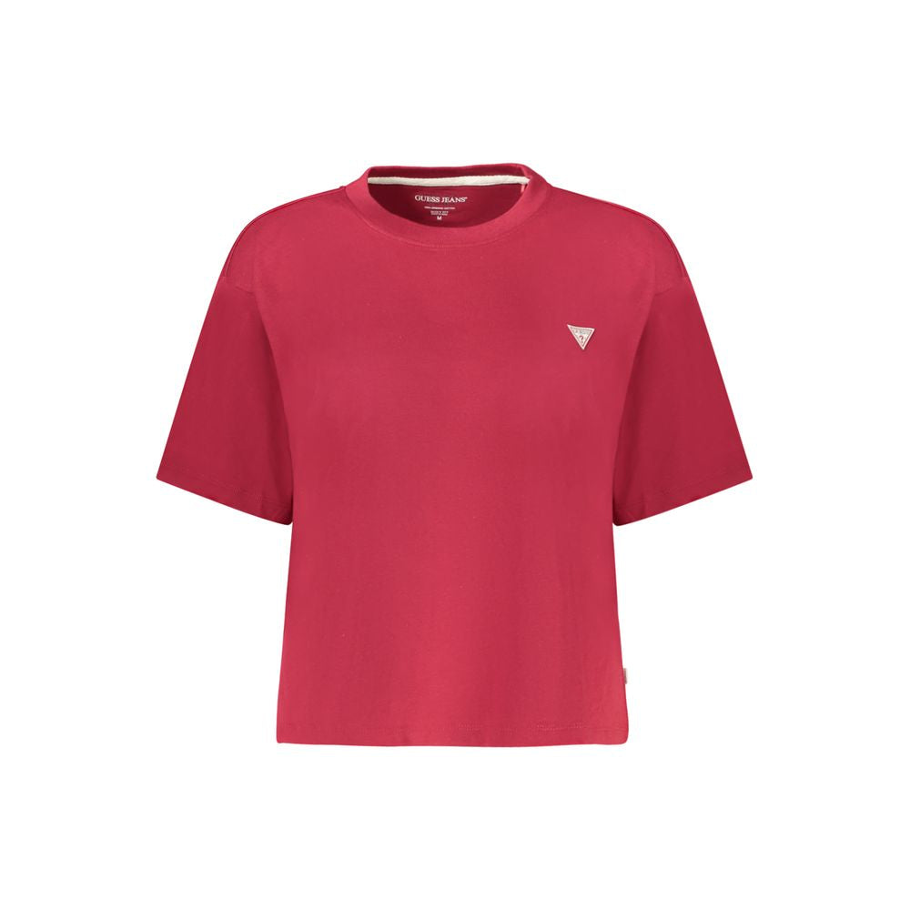 Guess Jeans Red Cotton Women T-Shirt with crew neck and appliqué logo.