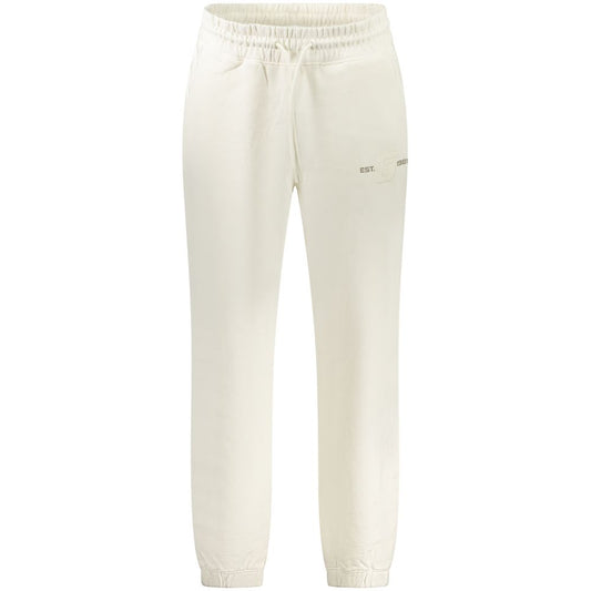 Guess Jeans White Cotton Pant with elastic waist, lace ties, elastic ankles, 3 pockets, print, and embroidery logo.