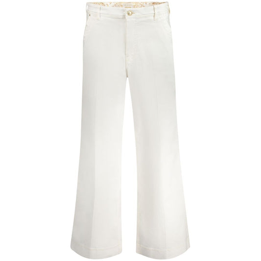 Guess Jeans White Cotton Women Jeans with relaxed high fit, button-and-zip fly, and Guess logo detailing, perfect for casual style.