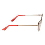 Guess Orange Women Glasses Frame, coral metal full-rim cat eye style side view, spring hinge, branded case included.