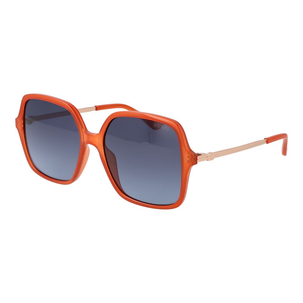 Guess Orange Women Sunglass with blue gradient lenses, 100% UVA & UVB protection, full-rim orange frame, plastic material, square style.