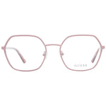 Guess Pink Women Glasses Frame with rose metal full-rim round style, demo lenses, and branded case included.