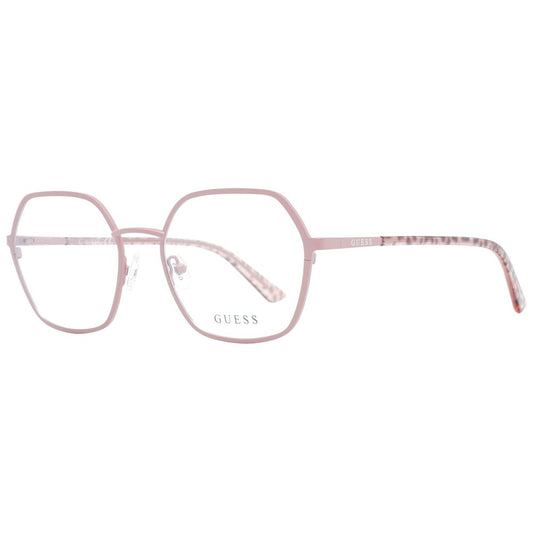 Guess Pink Women Glasses Frame, rose metal round full-rim with demo lenses, includes branded case, temples length 140mm.