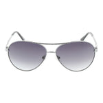 Guess Silver Women Sunglass with silver frame, blue gradient lenses, and full-rim aviator style, 100% UVA & UVB protection.
