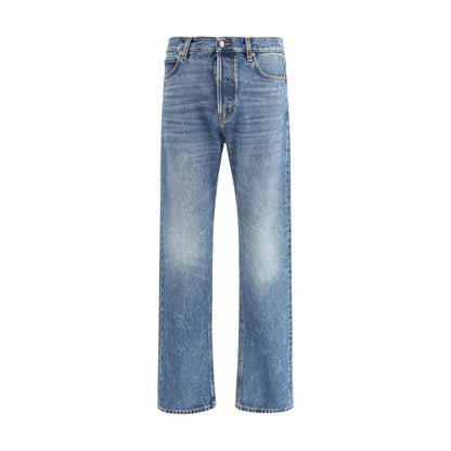 Haikure Blue Cotton Straight-Leg Jeans with five-pocket design, regular fit, leather patch, AW25 collection.