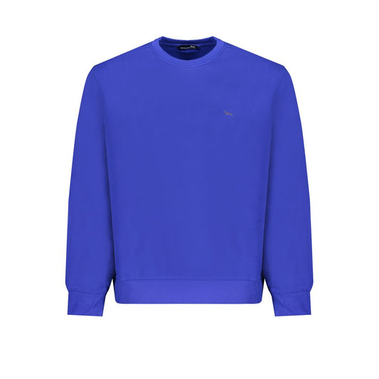 Harmont & Blaine Blue Cotton Men Sweater with long sleeves, crew neck, and signature embroidery, offering casual sophistication.