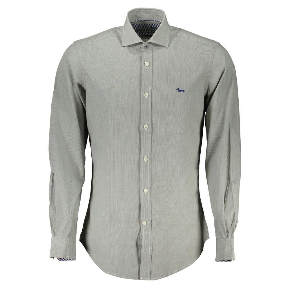 Harmont & Blaine Green Cotton Shirt, Long Sleeve, Narrow Fit, French Collar, Embroidery, Organic Cotton
