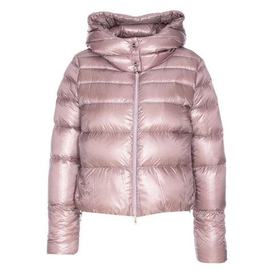 Herno Coats Lilac rose pink padded design with zip fastening, long sleeves, hood, and zip pockets. Stylish nylon down jacket.