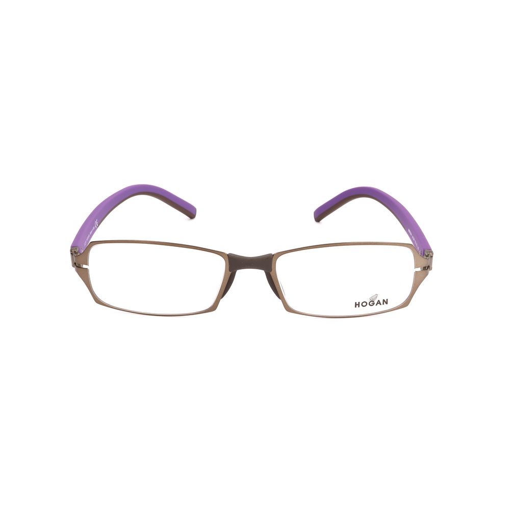 Hogan Brown Metal Frames for women, model HO5004046, matte brown with purple arms, dimensions 53/18/140mm, stylish eyeglasses.