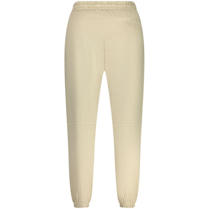 Hugo Boss Beige Cotton Pant with elastic waist, ankle cuffs, 3 pockets, and embroidered logo, perfect sports trousers in beige color.