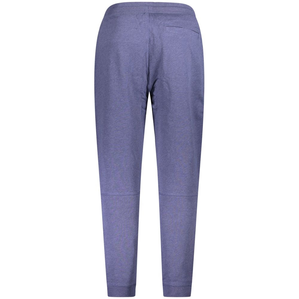 Hugo Boss Blue Cotton Pant with brushed fabric, elastic waist with laces, three pockets, and ankle cuffs. Responsible cotton application.
