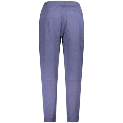Hugo Boss Blue Cotton Pant with brushed fabric, elastic waist with laces, three pockets, and ankle cuffs. Responsible cotton application.