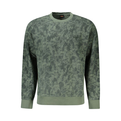 Hugo Boss Green Cotton Men Sweater with iconic embroidery, brushed cotton for comfort, and contrasting accents for a bold look.