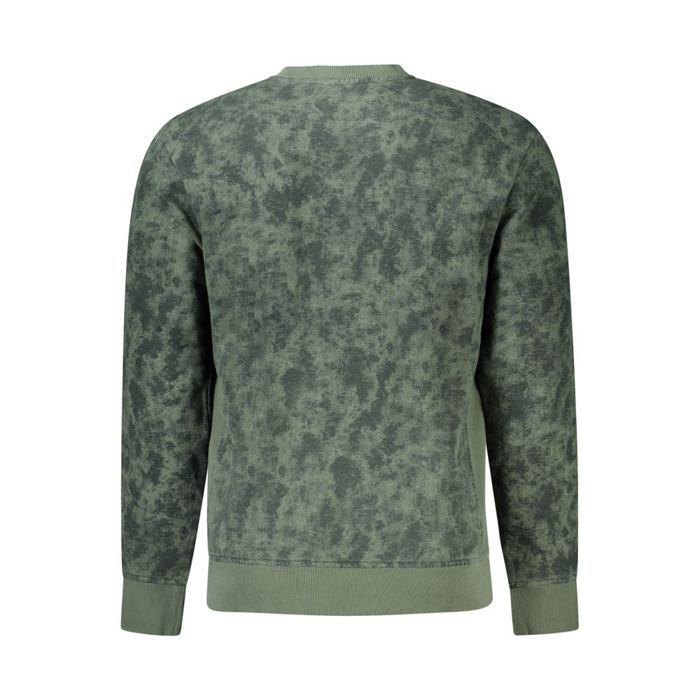 Hugo Boss Green Cotton Men Sweater with patterned design, showcasing back view of long sleeve brushed cotton sweatshirt.