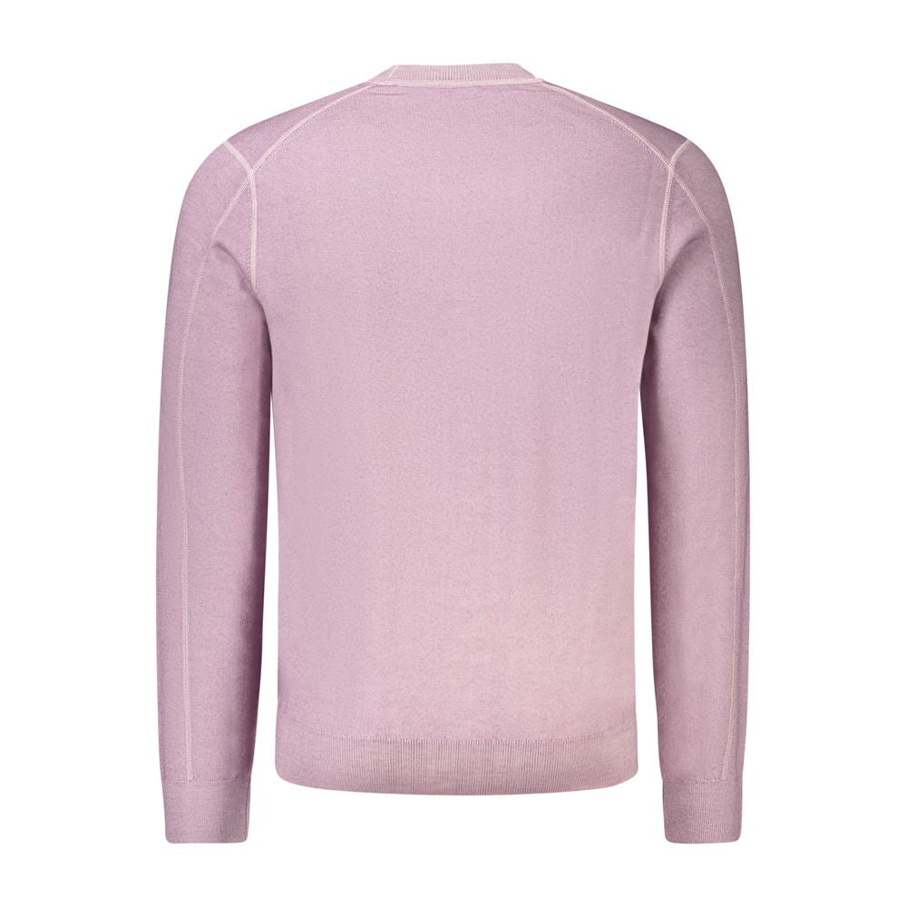 Hugo Boss Purple Wool Men Sweater, back view showcasing luxurious 100% wool fabric in sophisticated purple hue for modern trendsetters.
