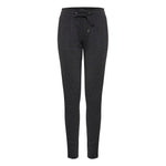 ICHI Gray Polyester Pant - women's slim fit cigarette trousers with elastic waistband and drawstring, front pleats, model 20105036