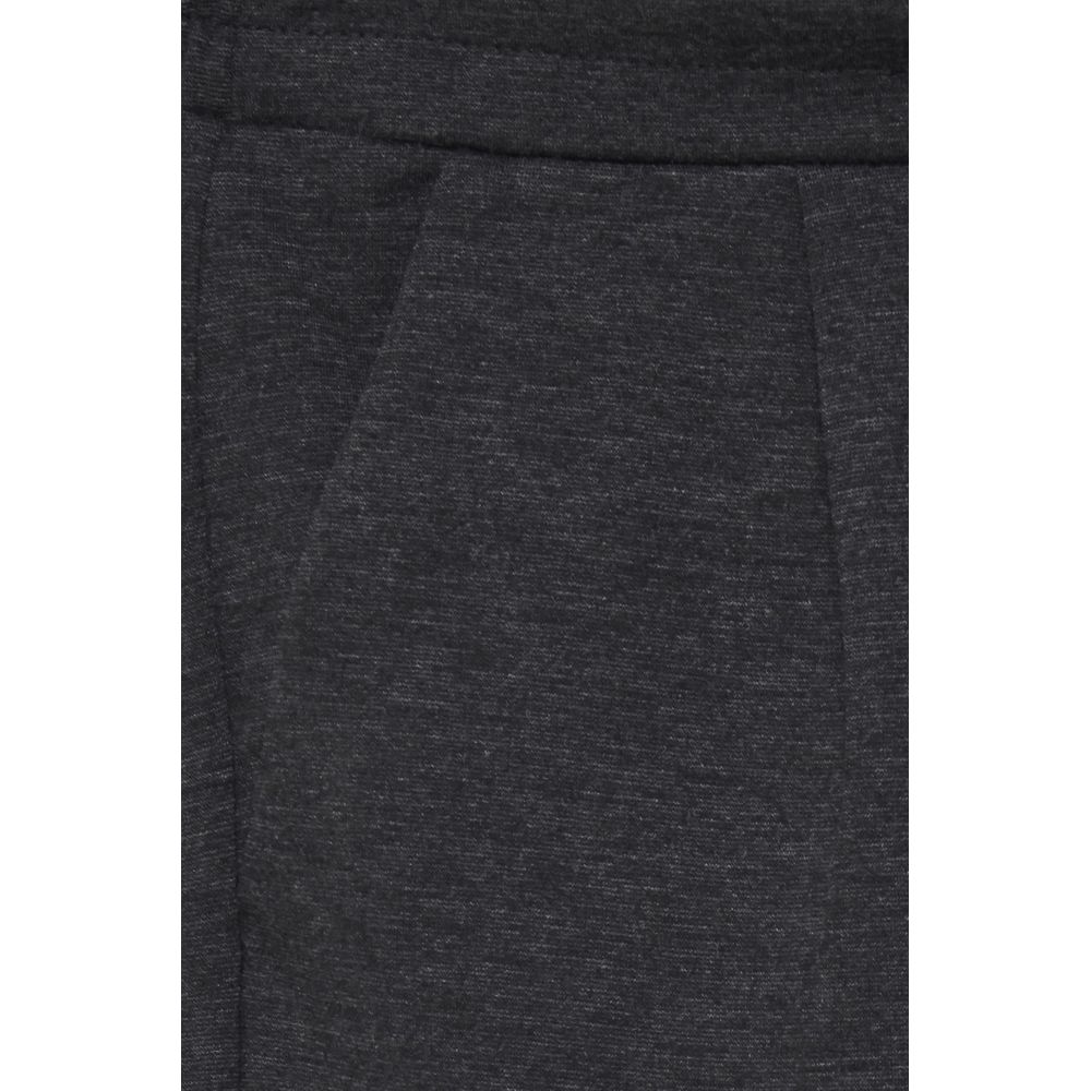 Close-up of ICHI Gray Polyester Pant showing front pleats and mid-rise waistband for modern style and comfort.