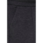 Close-up of ICHI Gray Polyester Pant showing front pleats and mid-rise waistband for modern style and comfort.
