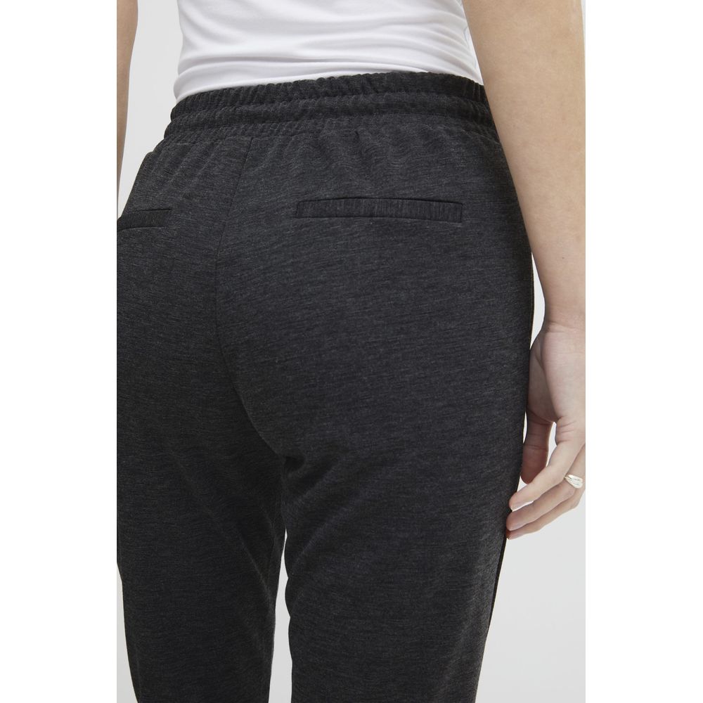 Back view of ICHI Gray Polyester Pant showing elastic waistband and slim fit design.