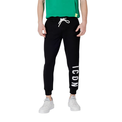 Icon Black Cotton Joggers (Workout Pants) featuring modern design and comfort with Icon lettering on the leg.