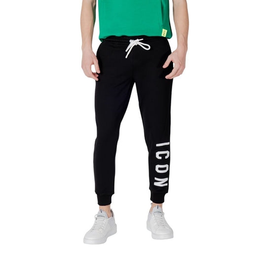 Icon Black Cotton Joggers (Workout Pants) featuring modern design and comfort with Icon lettering on the leg.