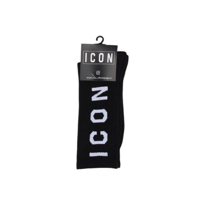Icon Black Cotton Socks with vertical white logo, unisex design