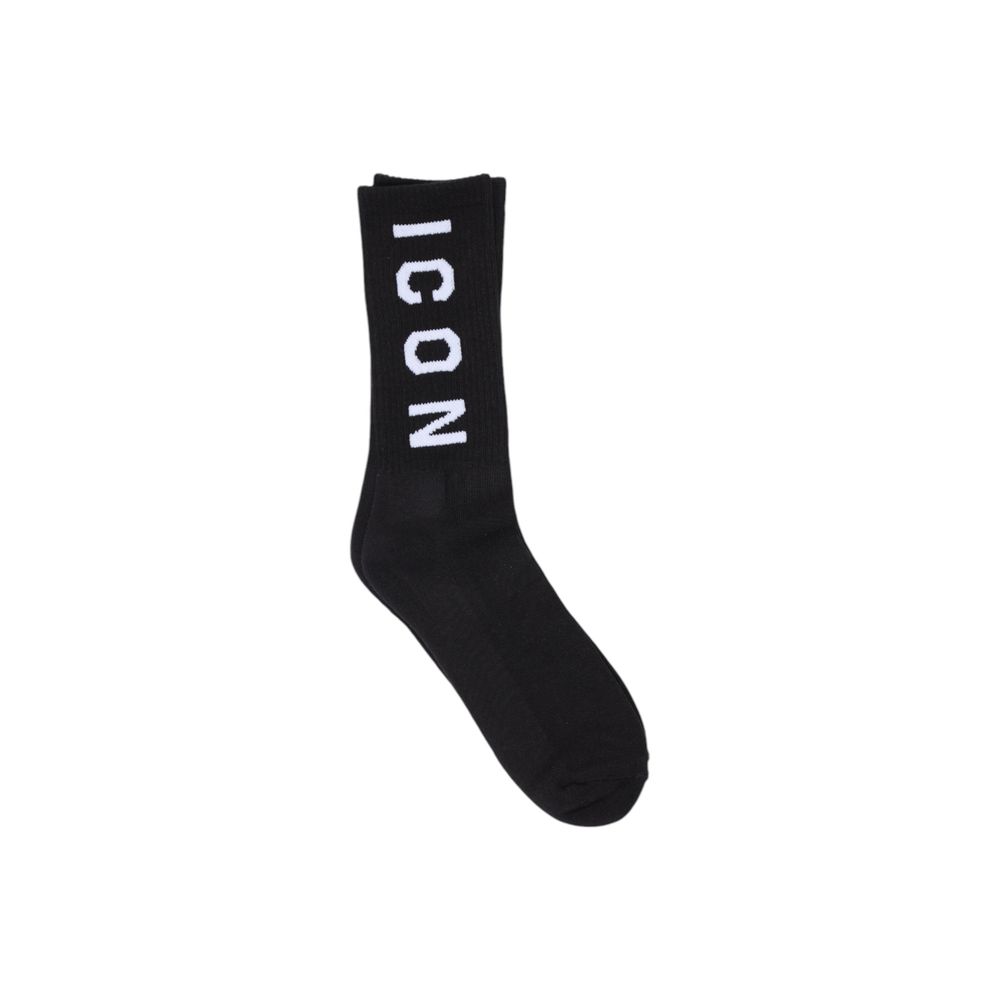 Icon Black Cotton Socks with vertical logo, unisex short socks for men, high-quality materials, perfect fit for daily wear or sports activities.