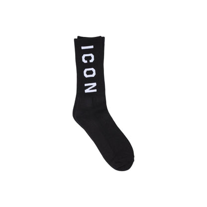 Icon Black Cotton Socks with vertical logo, unisex short socks for men, high-quality materials, perfect fit for daily wear or sports activities.