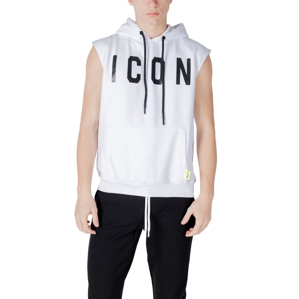 Icon White Cotton Hoodie featuring front logo and sleeveless design