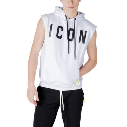 Icon White Cotton Hoodie with large ‘ICON’ logo and adjustable hood shown on mannequin.