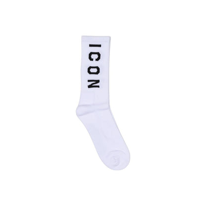 "Icon White Cotton Socks with vertical logo design, featuring high-quality cotton blend for comfort and flexibility, perfect for daily wear"