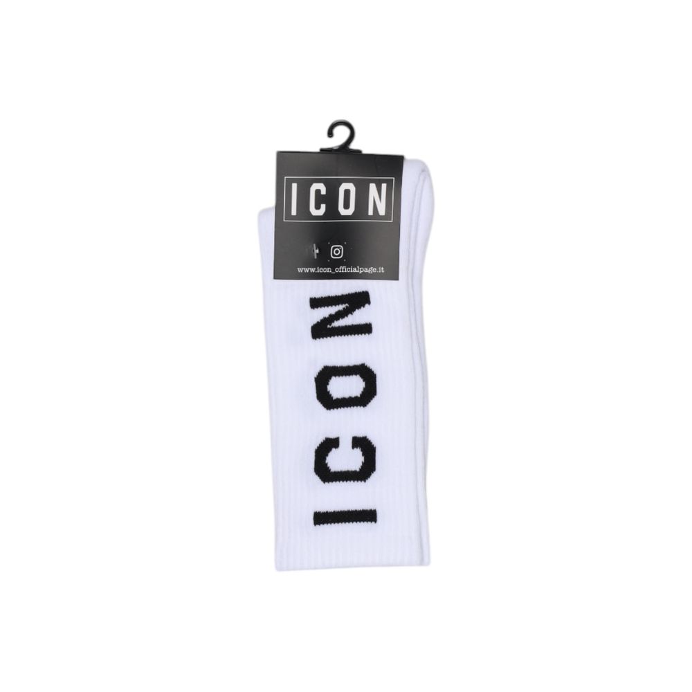 Icon White Cotton Socks with vertical logo, high-quality blend for comfort and elasticity, suitable for all occasions, modern design.