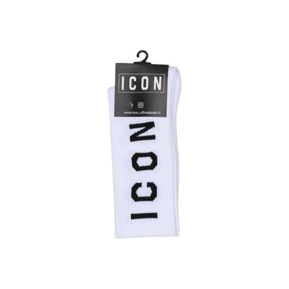 Icon White Cotton Socks with vertical logo, high-quality blend for comfort and elasticity, suitable for all occasions, modern design.