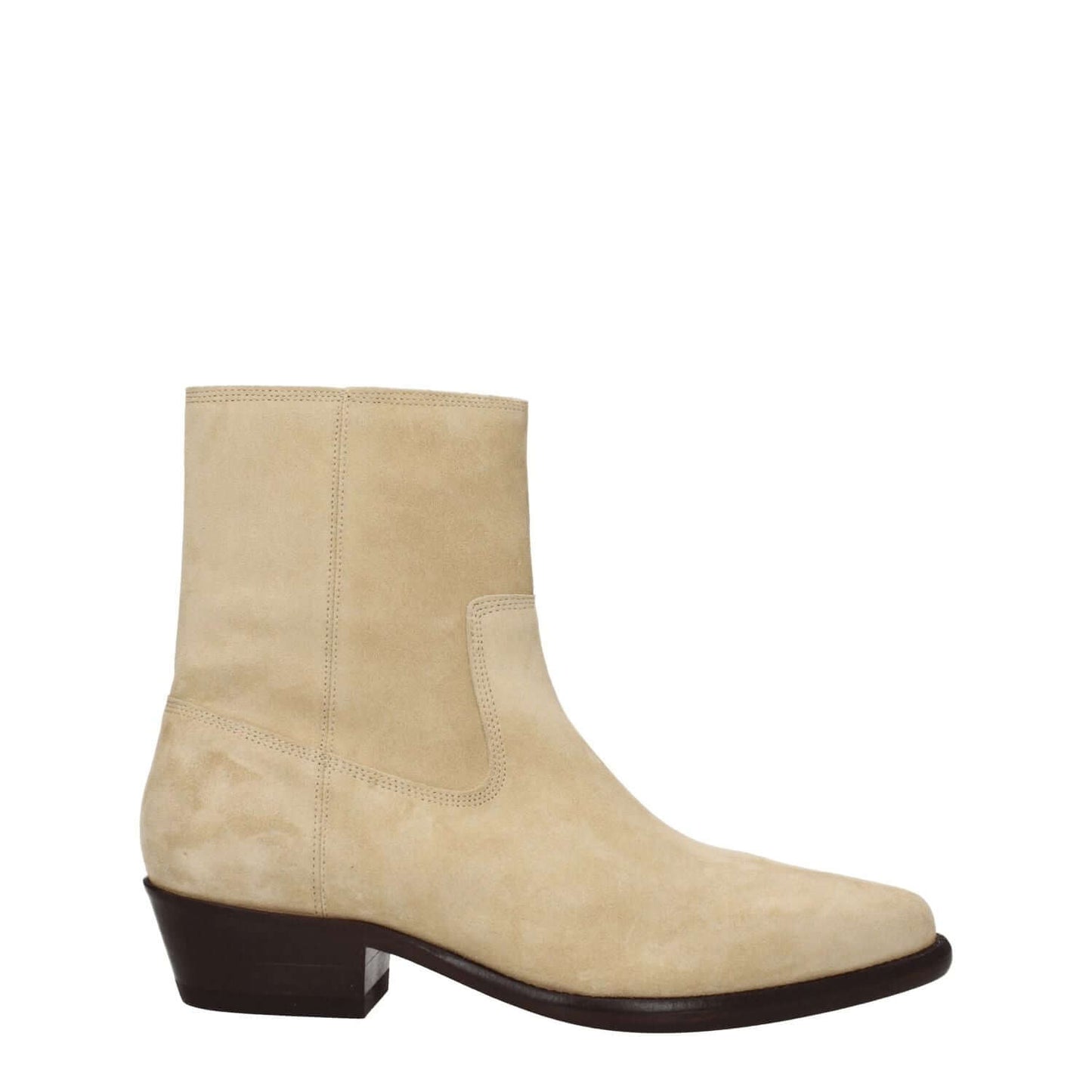 Isabel Marant Beige Leather Ankle Boots with suede finish and zip closure, featuring a pointy toe and mid heel, style BO0073HAA4A02N50TF.
