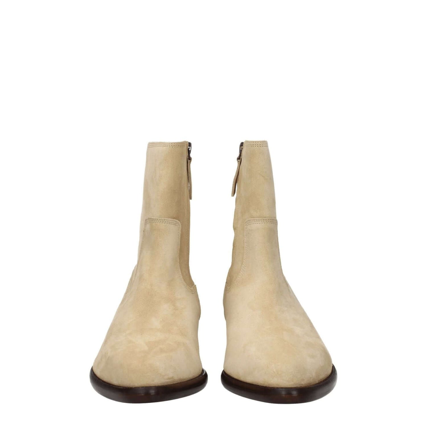 Isabel Marant Beige Leather Ankle Boots with zip closure, suede material, and mid heels for a casual style.