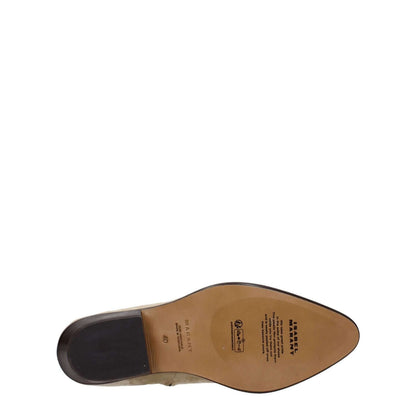 Bottom view of Isabel Marant Beige Leather Ankle Boots featuring a leather sole and pointy toe design.