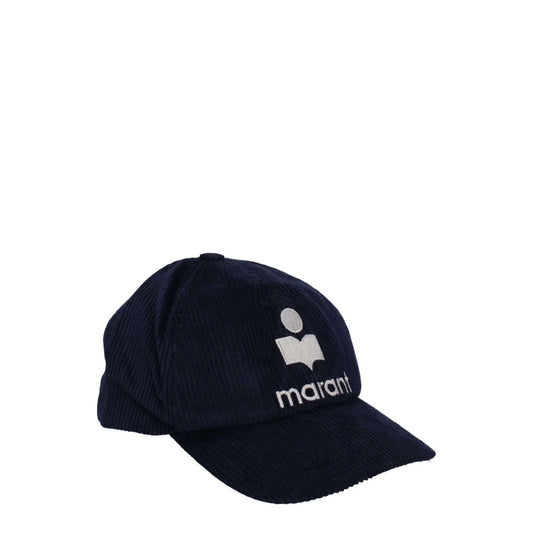 Isabel Marant Blue Cotton Cap (Baseball Hat) with logo, casual style, midnight blue color, strap closure, 74% cotton, 28% linen.