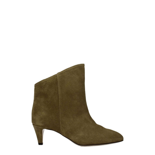 Isabel Marant Gray Leather Ankle Boots with suede finish, turtledove secondary color, mid heels, and pointy toe.