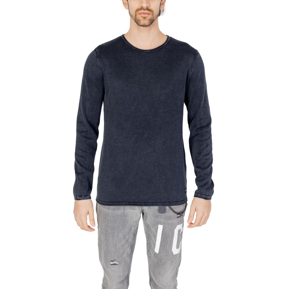 Jack Jones Blue Cotton Sweatshirt, men's crew neck, long sleeves, versatile casual wear, 100% cotton, fine knit texture.