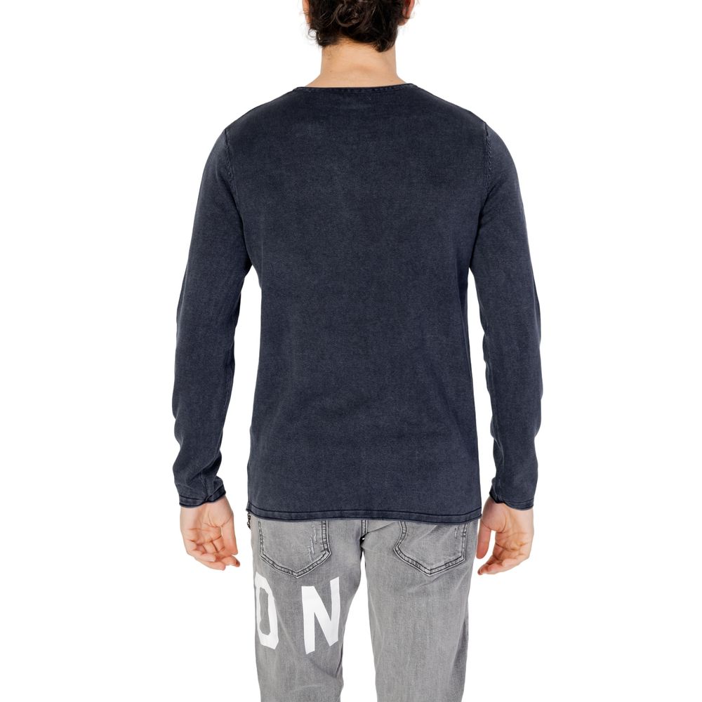 Back view of Jack Jones Blue Cotton Sweatshirt with crew neck and long sleeves, ideal for casual and refined everyday wear.