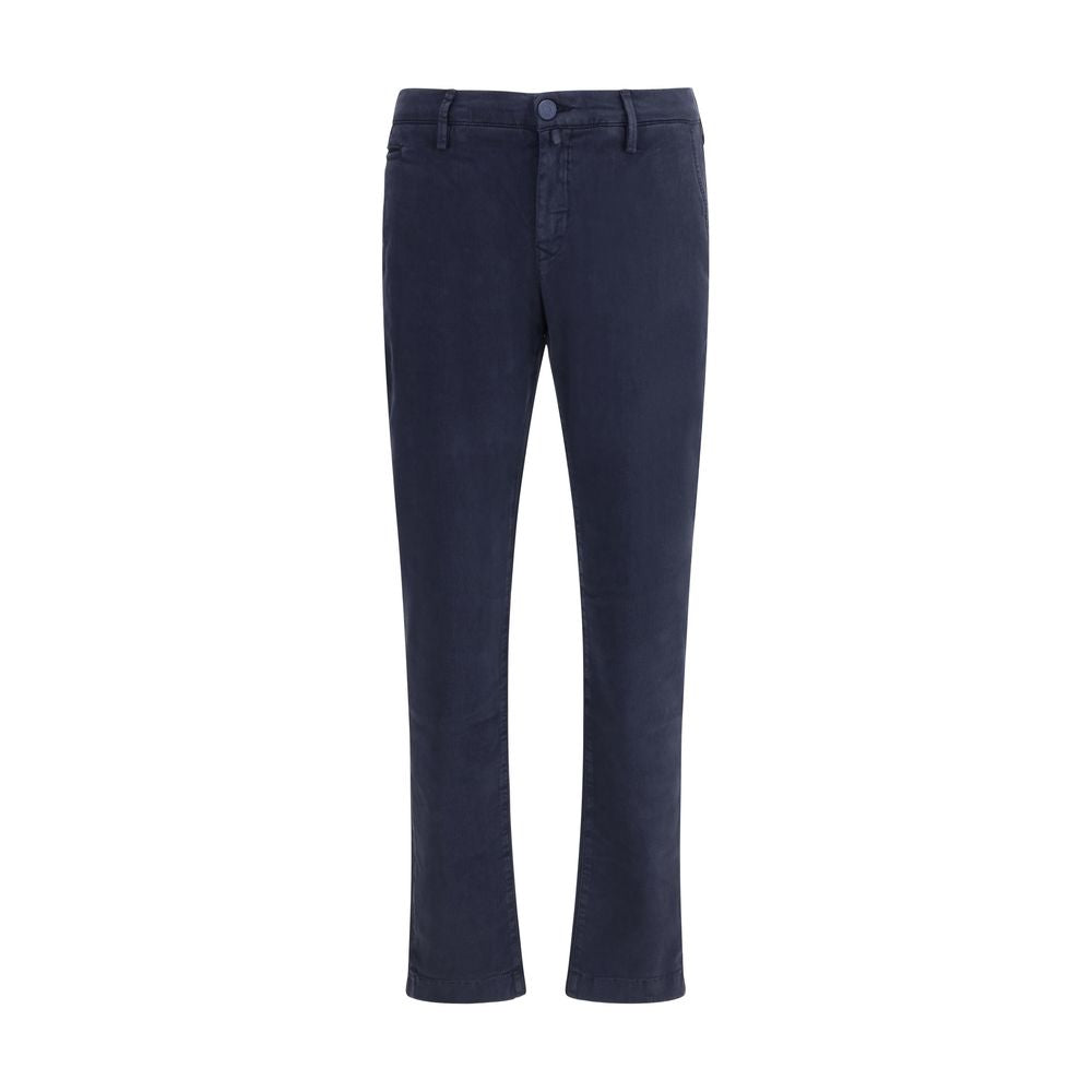 Jacob Cohen Blue Cotton Casual Pants with slim fit, front zipper and button closure, ideal for formal or casual looks, AW25 collection.