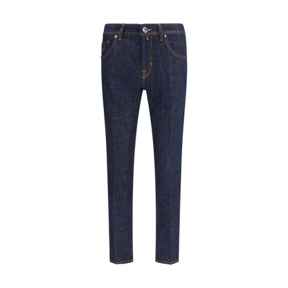 Jacob Cohen Blue Cotton Skinny Jeans with cropped slim fit, classic five-pocket style, perfect for casual wear, 100% cotton.