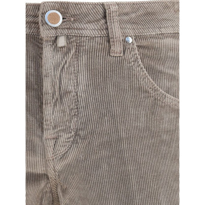 Close-up of Jacob Cohen Gray Cotton Casual Pants showcasing corduroy texture and detailing with button and pocket features.