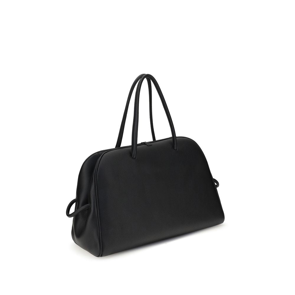 Jacquemus Black Calf Leather Bos Taurus Handbag with structured design and bow detail, perfect for stylish travel.