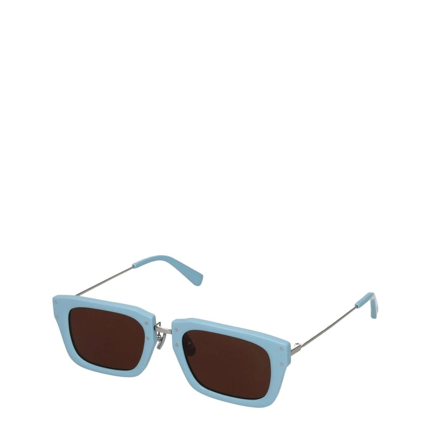 Jacquemus Light Blue Acetate Sunglasses with square frame and dark lenses, includes protective case.
