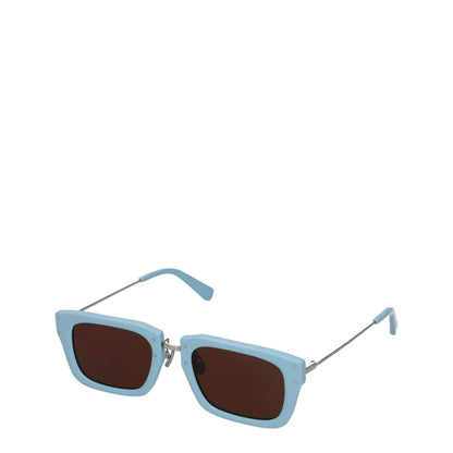 Jacquemus Light Blue Acetate Sunglasses with square frame and dark lenses, includes protective case.